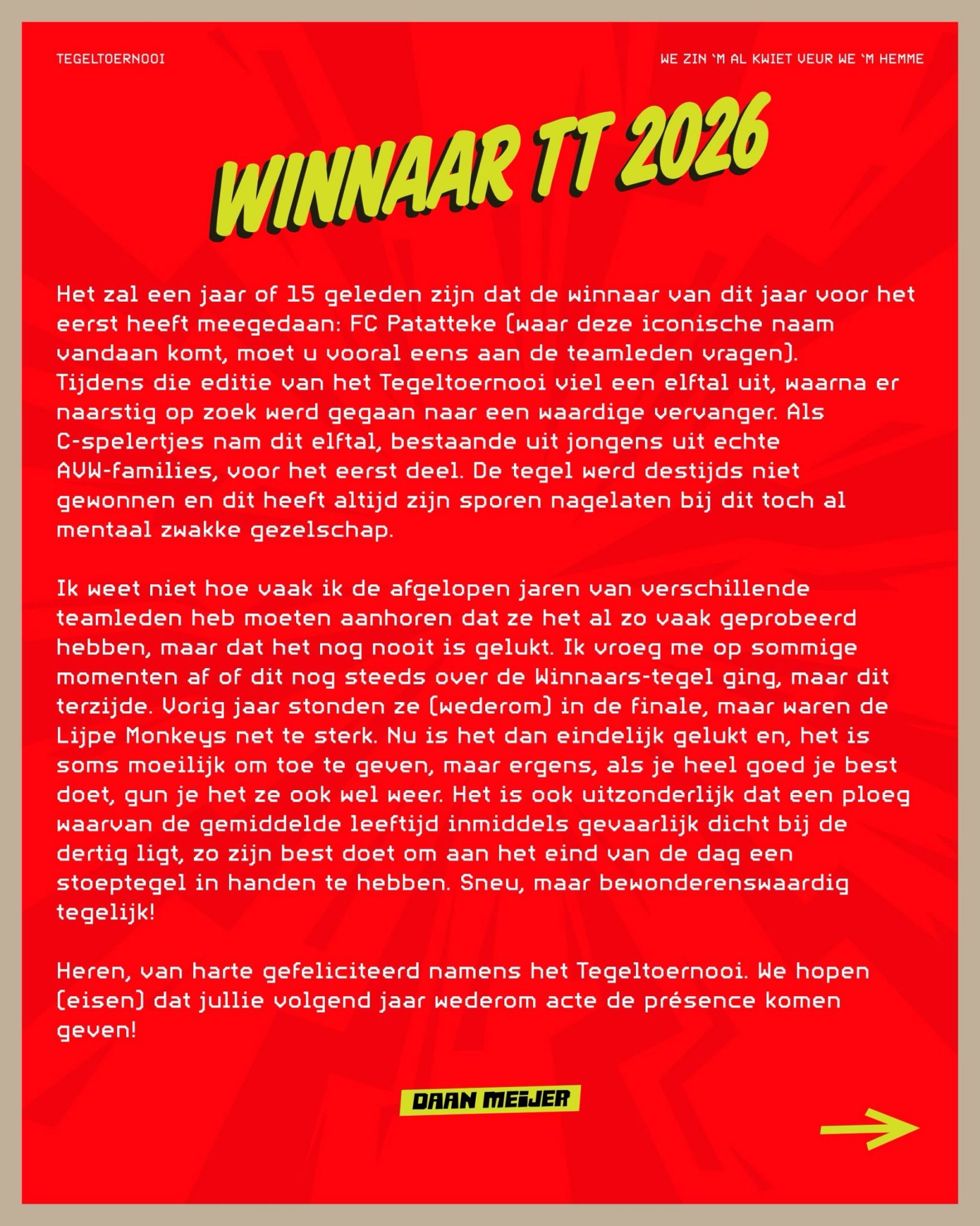 Winnaar Tegeltoernooi